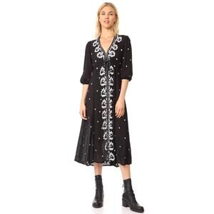 Free People Black Embroidered Fable Midi Dress Size Medium